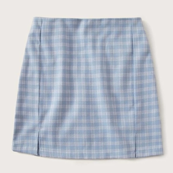 3/$15 Blue Plaid Double Slit Hem Tight Mini Skirt with Zipper - Picture 2 of 4